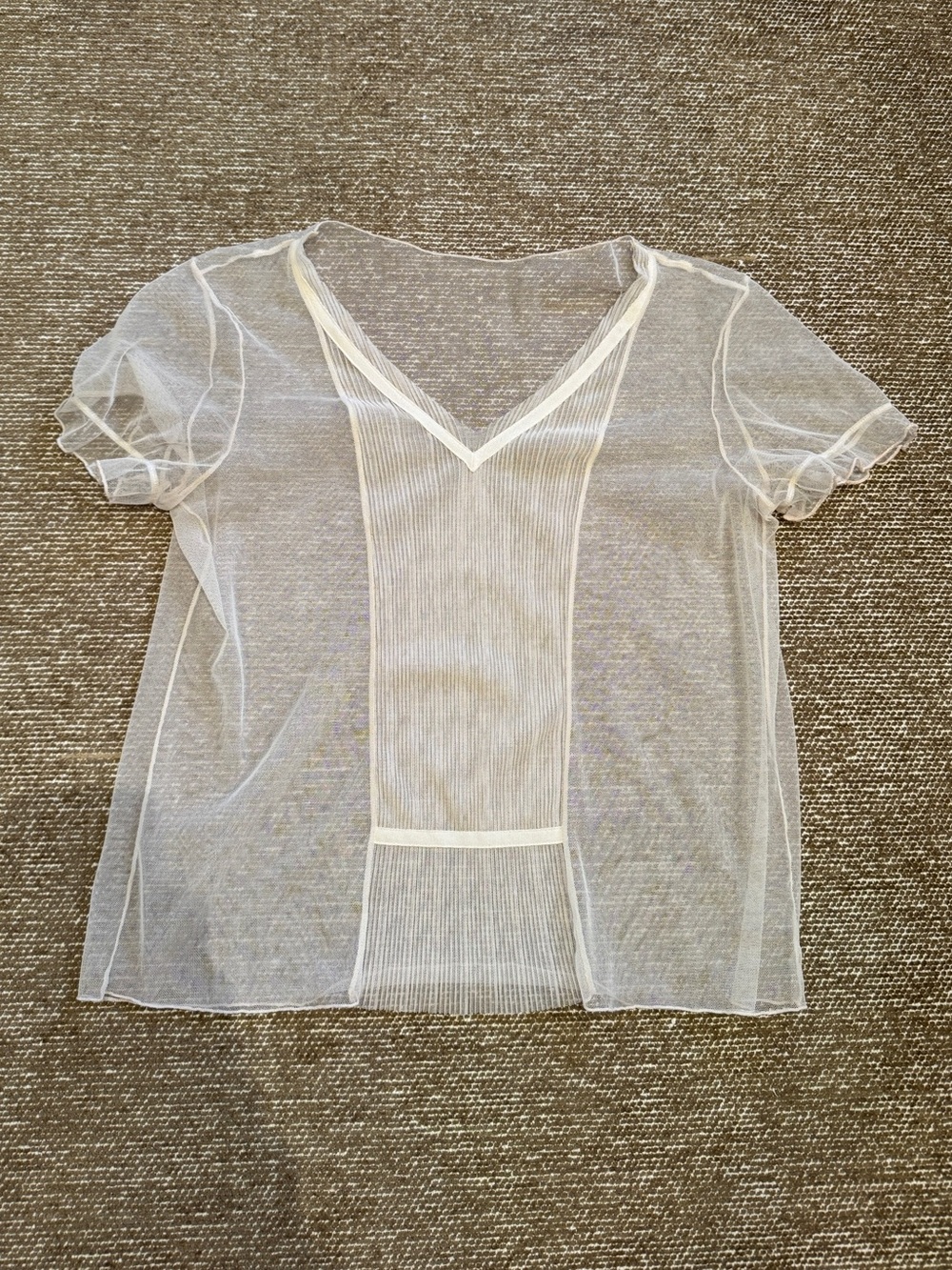 Chloe Sheer V-Neck Short Sleeve Top in Ivory